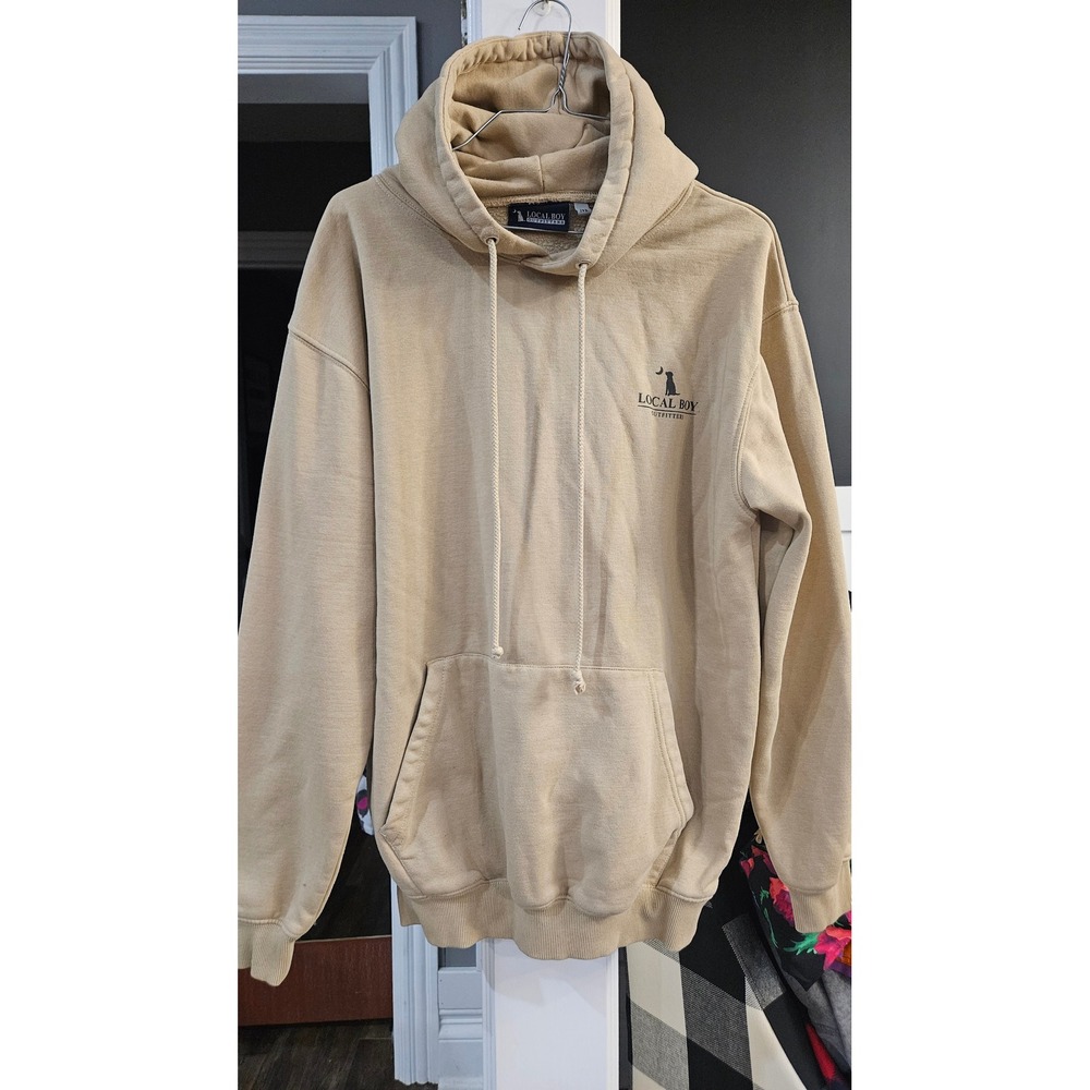 Gorpcore Local Boy Outfitters Mens Tan Camo Logo Fleece Pullover Hoodie Size M